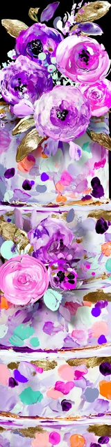 Free colorful bookmark featuring a tall cake decorated with purple flowers